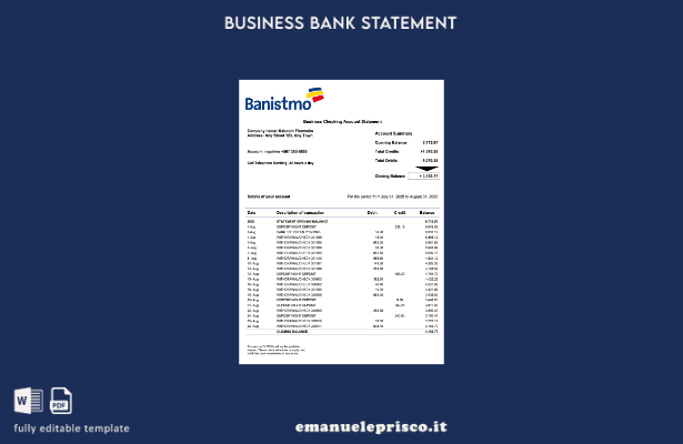 stile verificato Modello di modello Word e PDF della società bancaria Panama Ban